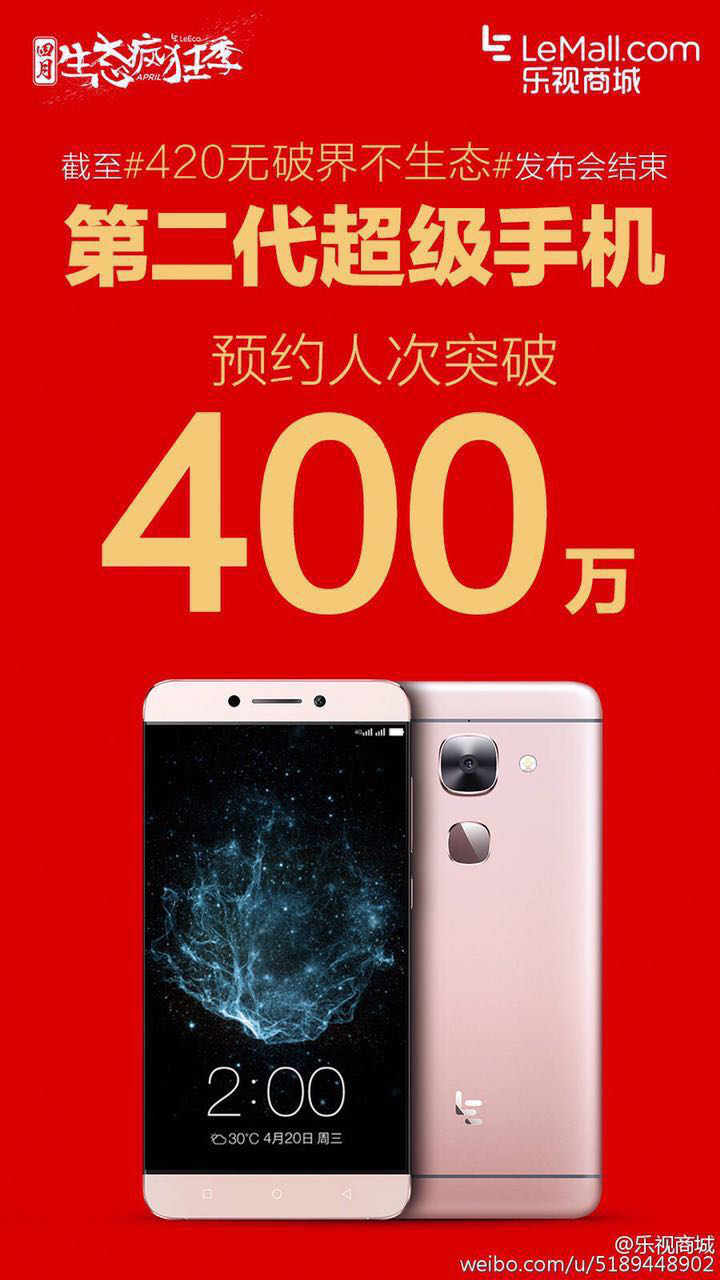 樂視二代手機首日預(yù)約量破1000萬