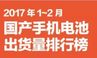 2017年1-2月國產手機電池出貨排行榜