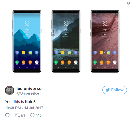 Galaxy Note 8最新諜照曝光:屏幕采用無(wú)邊框設(shè)計(jì)