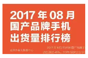2017年8月國產品牌手機出貨量排行榜