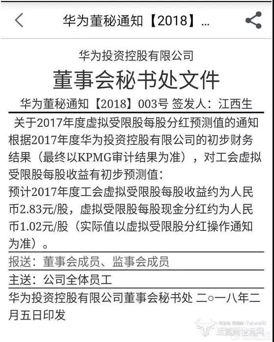 出貨量1.53億部，華為20級員工2017年分紅近300萬