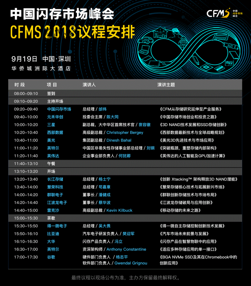 CFMS2018：9月19日，存儲(chǔ)巨頭齊聚首，他們影響著存儲(chǔ)產(chǎn)業(yè)的未來(lái)！