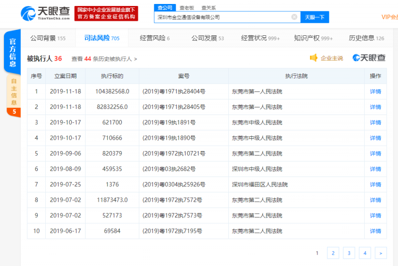 金立新增被執(zhí)行人信息，執(zhí)行標(biāo)的超1.8億